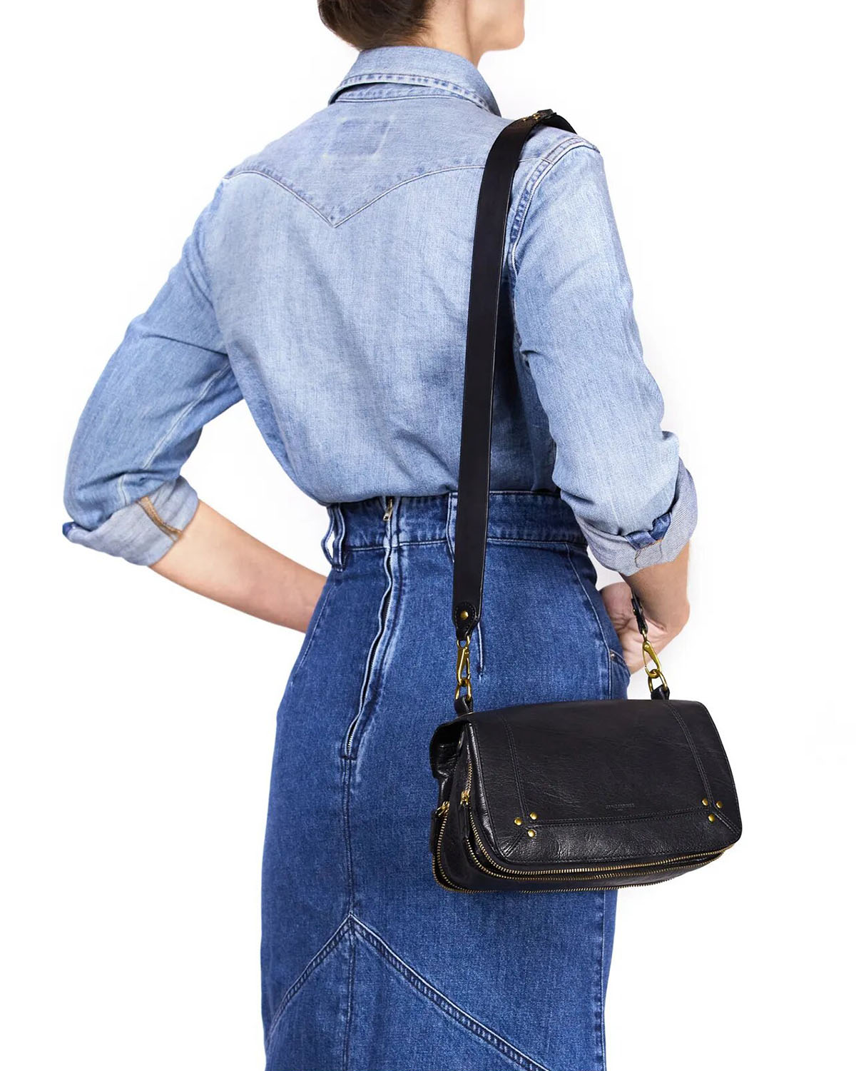 Jérôme Dreyfuss Bandoulière Simple – Cuir Vachette Noir Brass