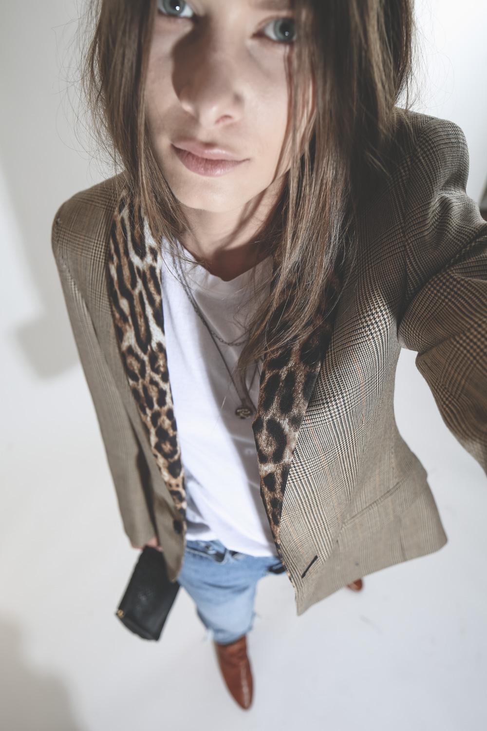 R13 Denim Pré-Collection Shawl Lapel Tuxedo - Brown Glenplaid W/Leopard