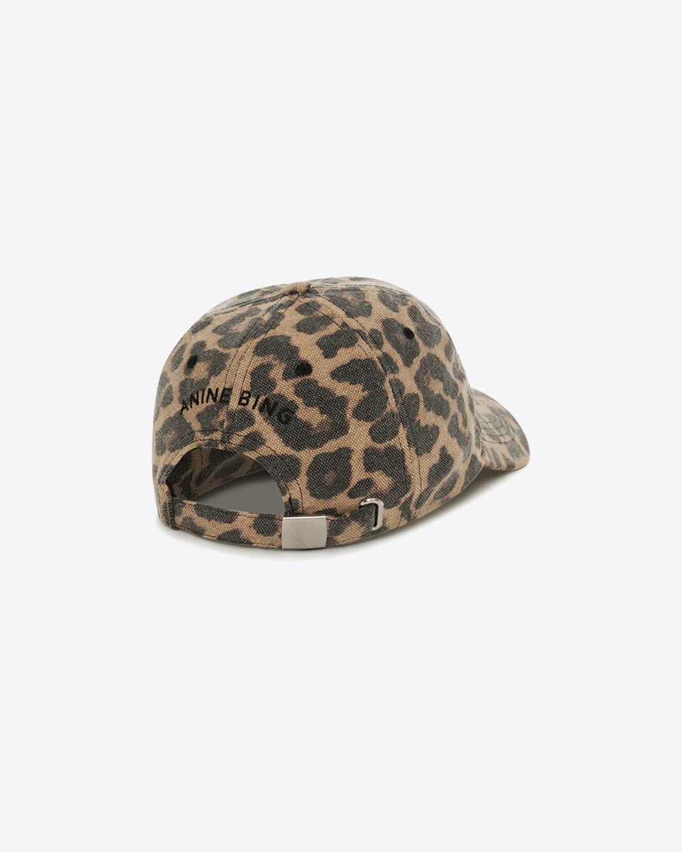 Casquette Jeremy Anine Bing en coton marron et beige imprimé léopard. Vue de dos. 