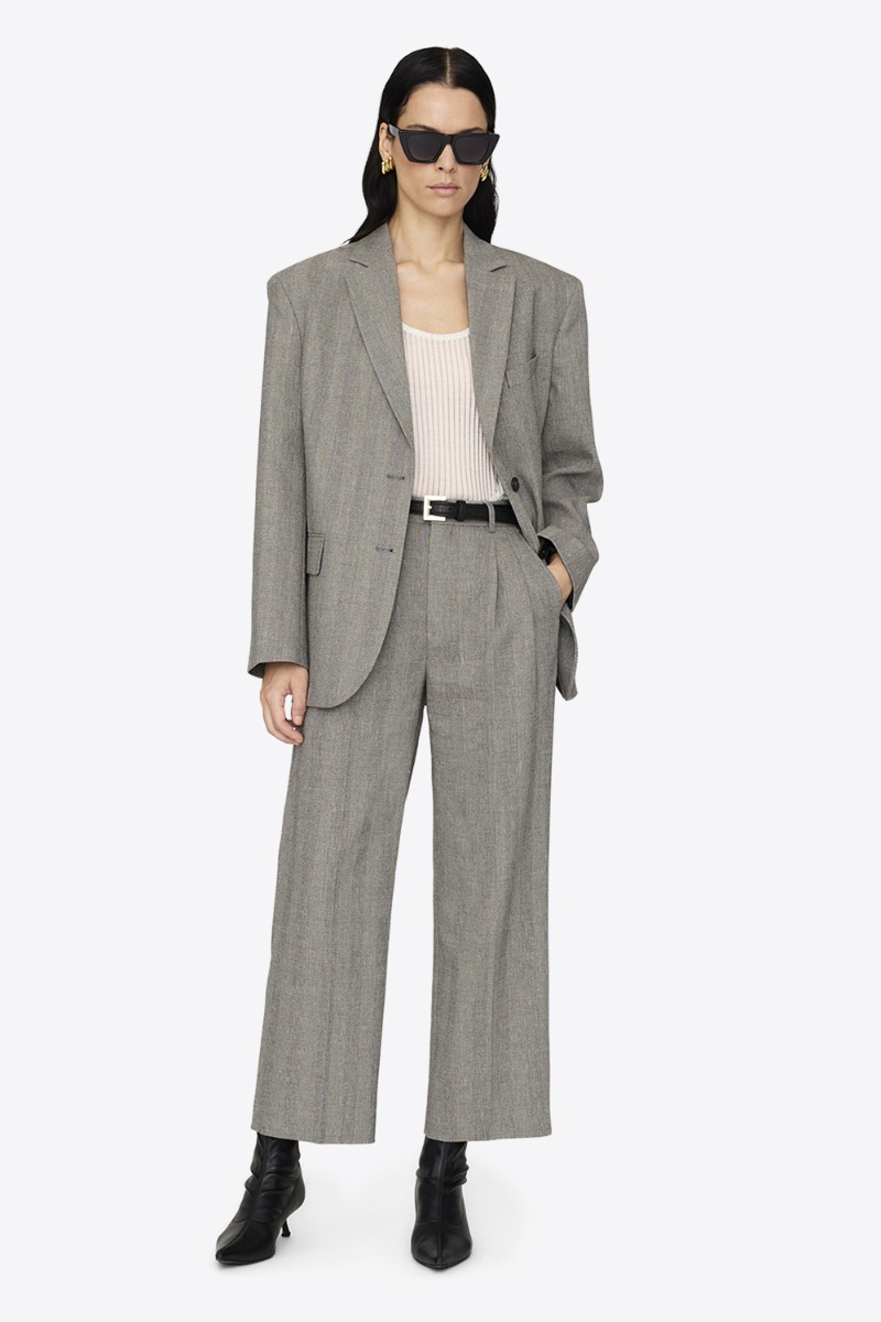 Anine Bing Pantalon Belen – Ivoire Noir Herringbone
