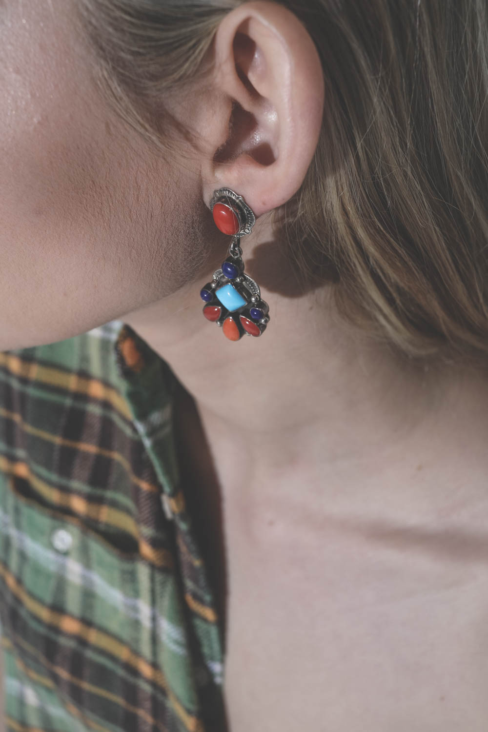 Harpo BO Boutons Navajo - Corail Spondylus Perles Multico  