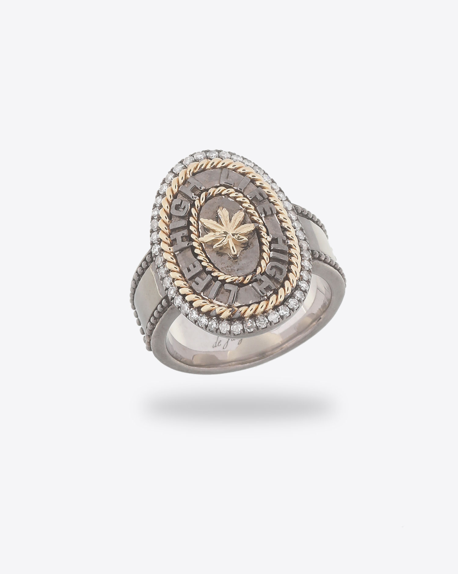 De Jaegher Bague High Life – Or Jaune Argent Noirci et Diamants Blancs