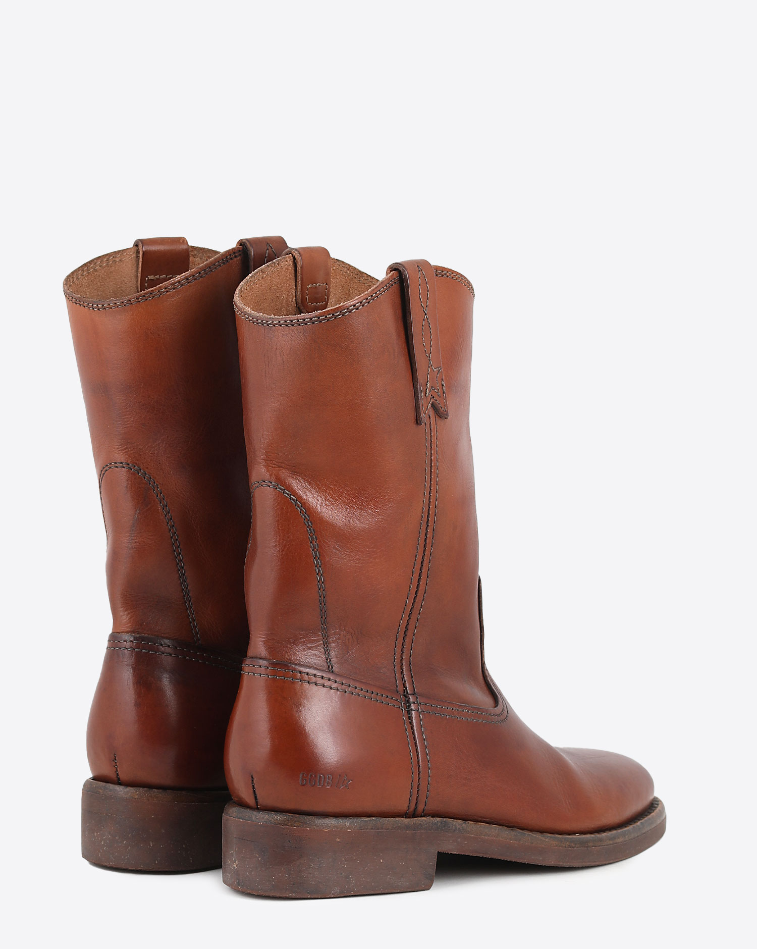 Boots semi-montantes de motard en cuir camel Biker 55312 Golden Goose femme. Dos. 