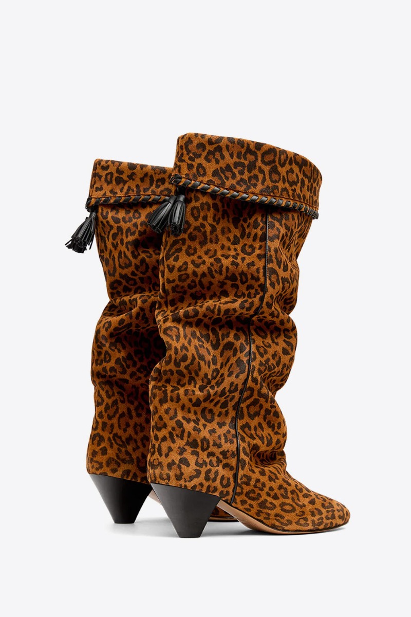 Bottes Elita Isabel Marant en cuir suédé drapé imprimé léopard. Dos.