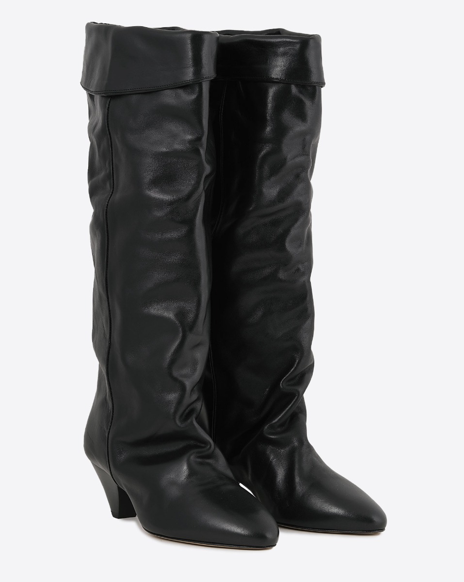Bottes Elita Isabel Marant en cuir lisse noir. Face.