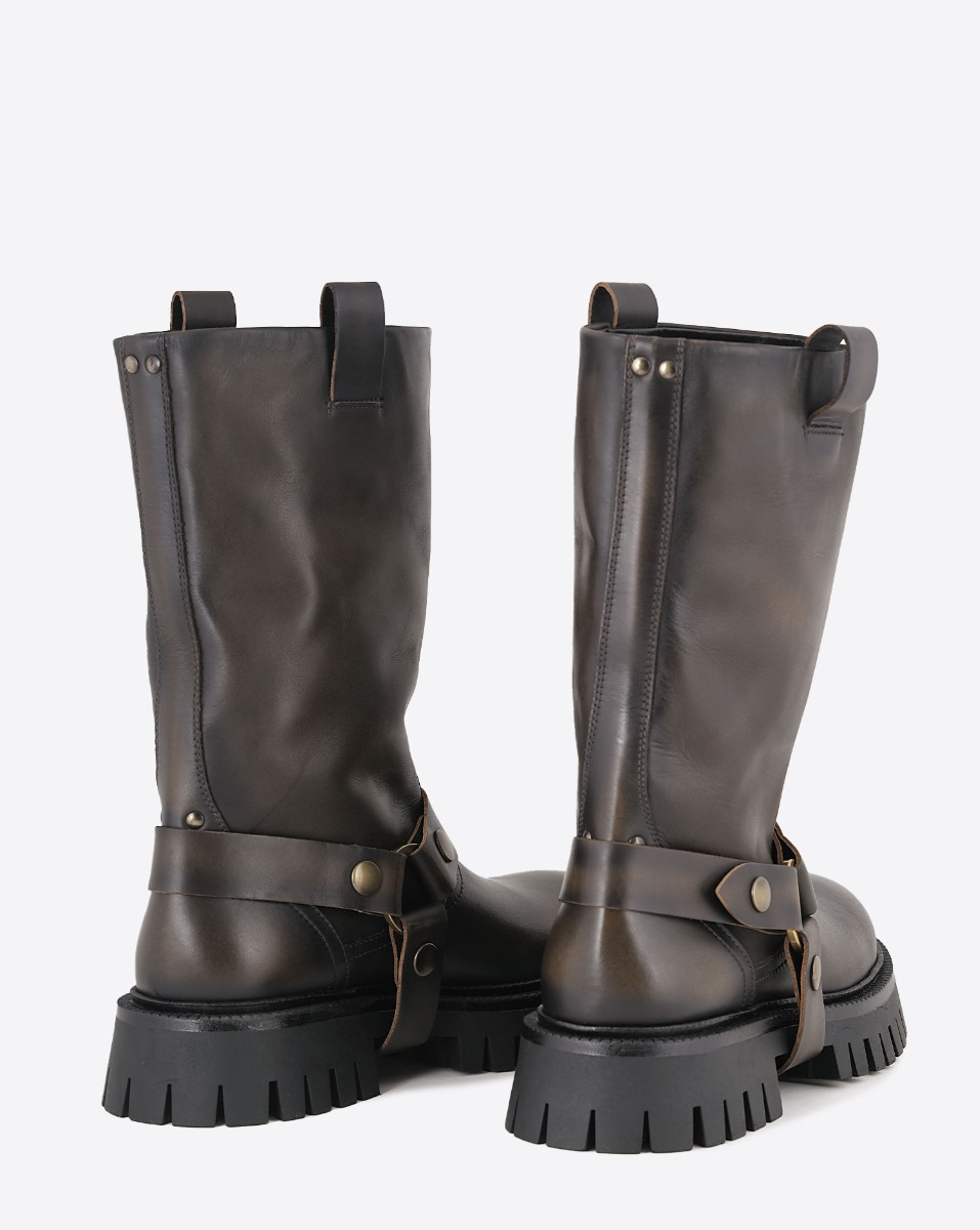 Bottes Kurt Chunky Golden Goose femme en cuir marron vieilli. Vue de dos.
