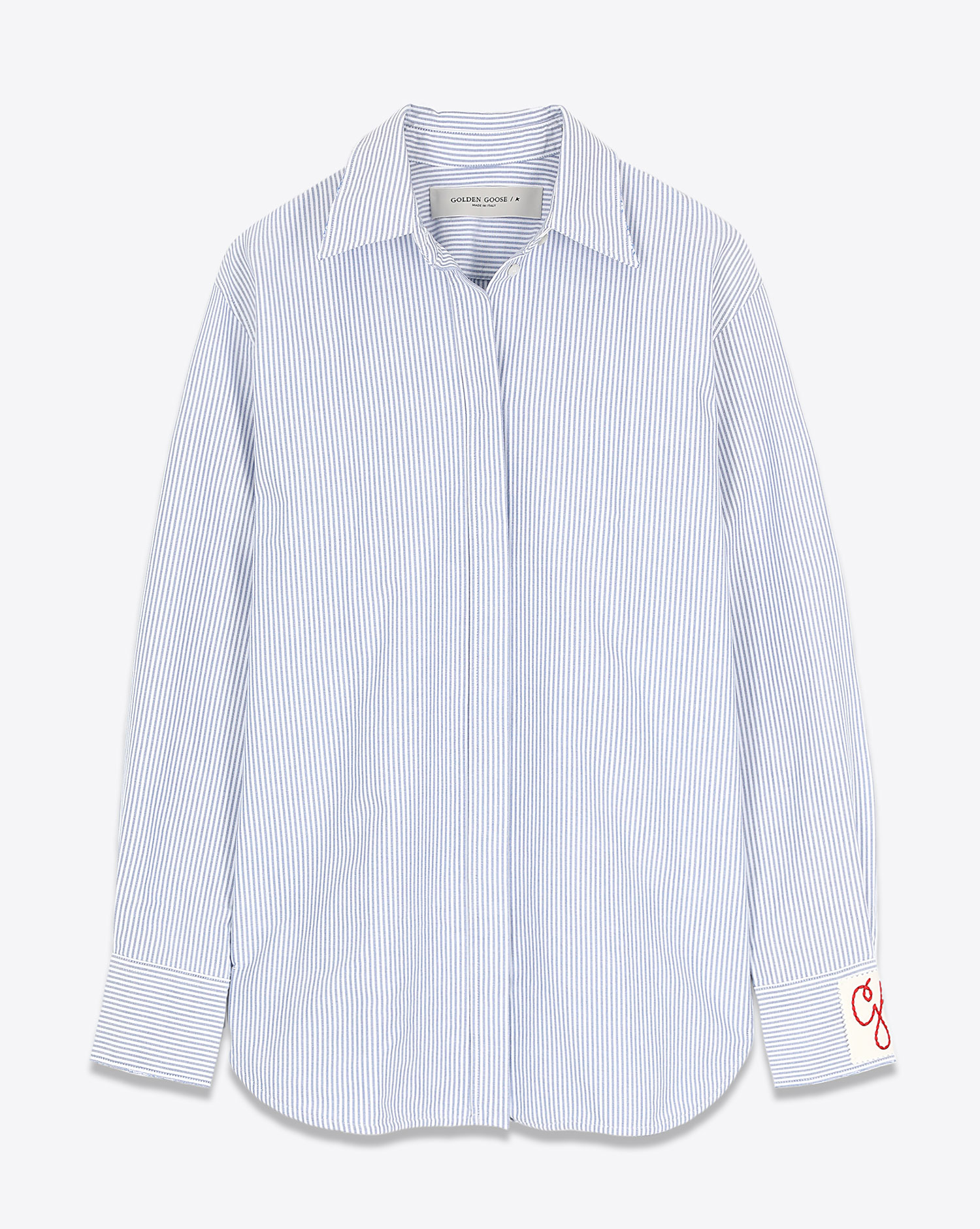 Golden Goose Femme Chemise Boyfriend – Rayé Blanc et Bleu