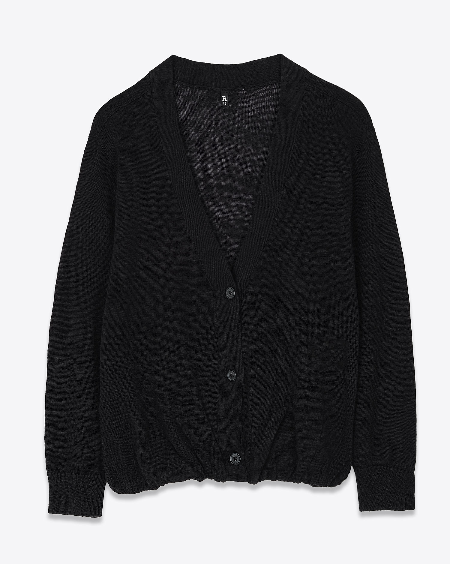 Gilet manches 3/4 noir en lin Balloon R13. Face.