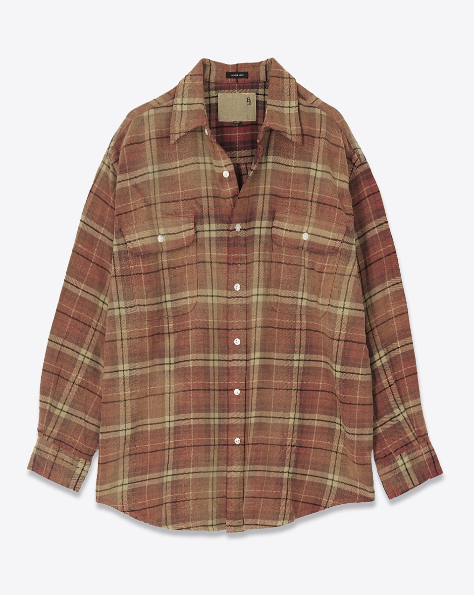 R13 Chemise Boyfriend – Bleached Rouge Ecru Plaid
