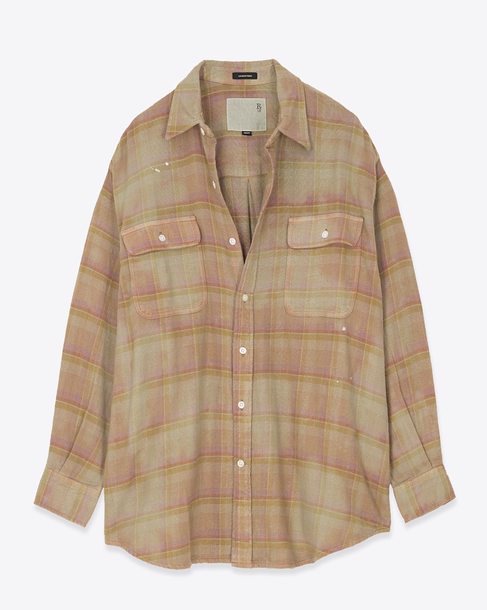 R13 Chemise Boyfriend – Overdyed Kaki Plaid
