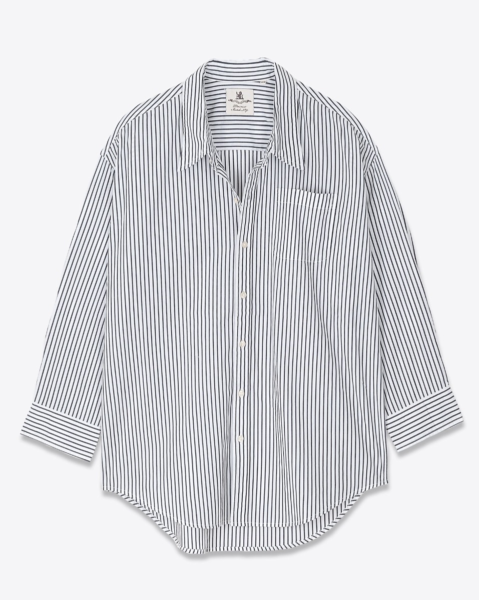 Denimist Chemise Button Front – Blanc Rayé Marine