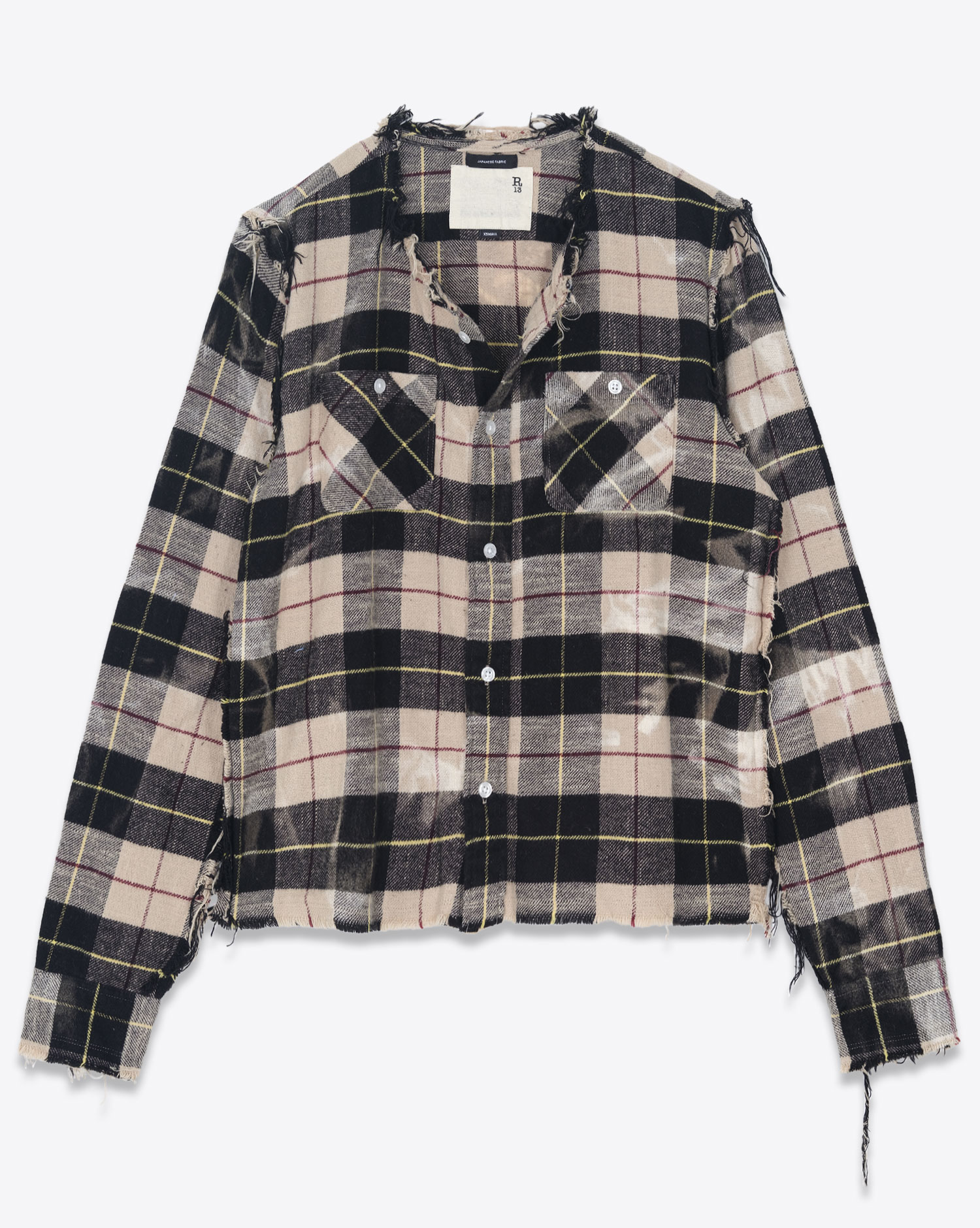 R13 Chemise Crewneck Déchirée – Beige Noir Jaune Plaid