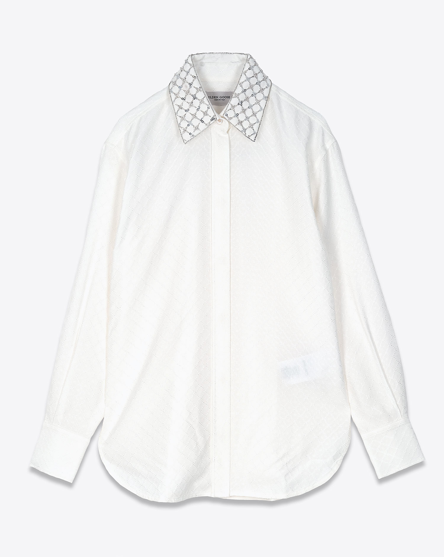 Golden Goose Femme Chemise Jacquard et Broderie – Blanche Antique