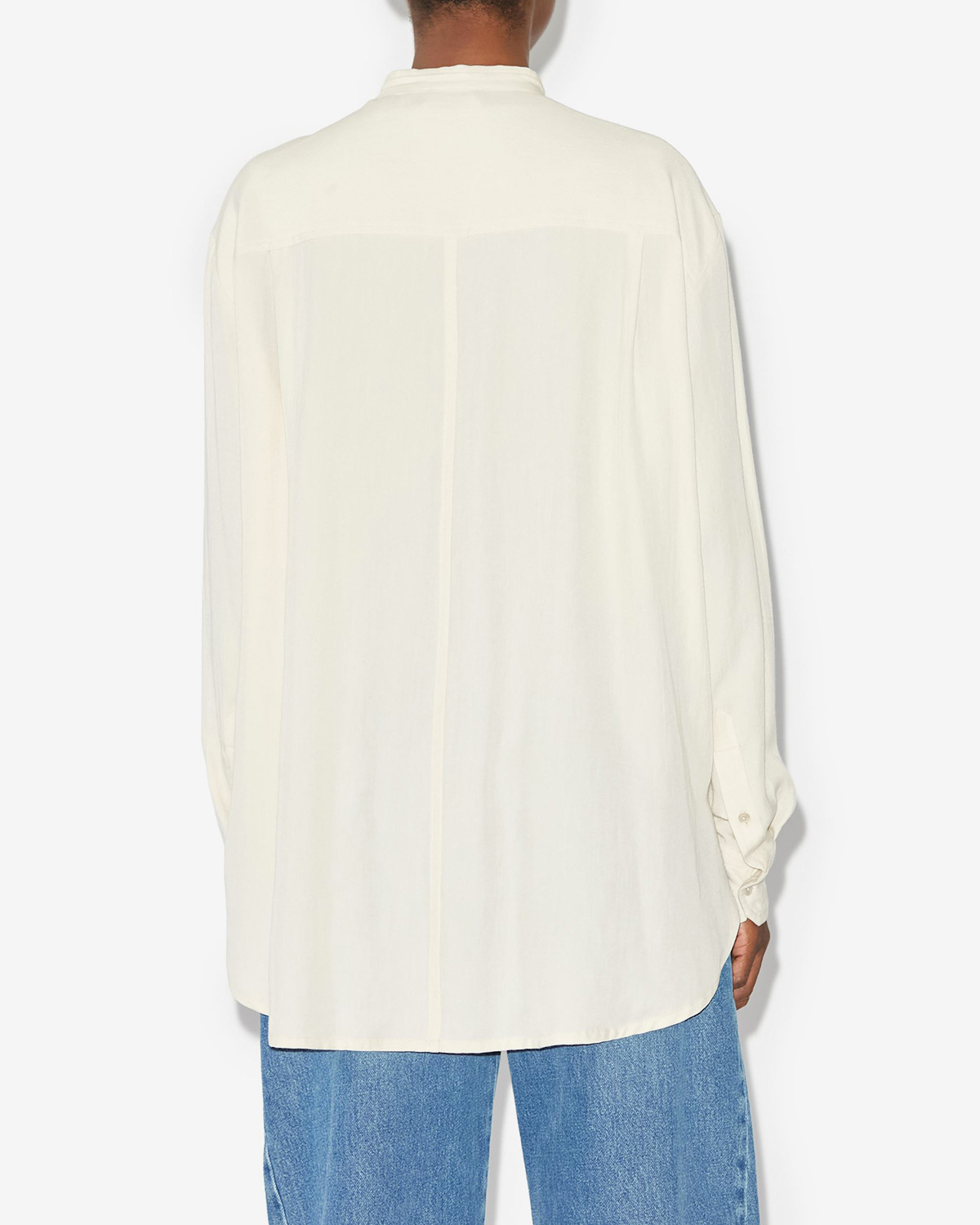 Chemise tunique manches longues plastron brodé écru Britten Isabel Marant Etoile. Porté de dos.