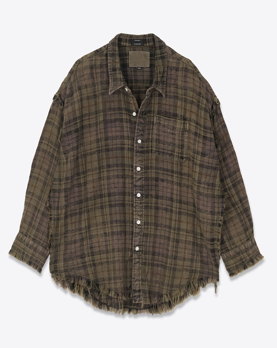R13 Chemise Shredded – Marron Kaki Plaid