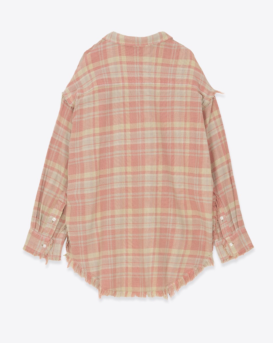 Chemise oversize à carreaux en coton japonais rose et beige Shredded Seam Drop Neck R13. 