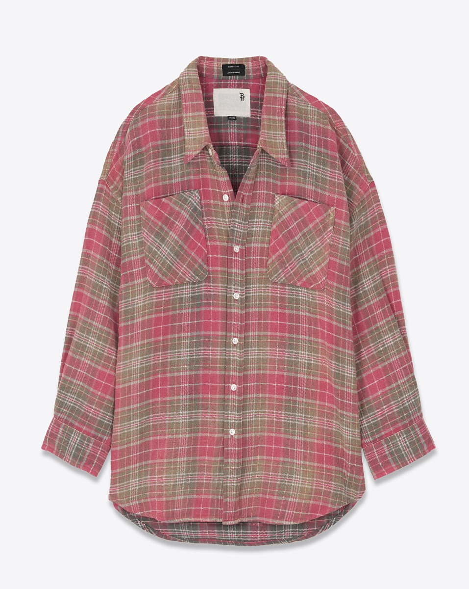 R13 Chemise Work Drop Neck &ndash; Rose Teal Plaid