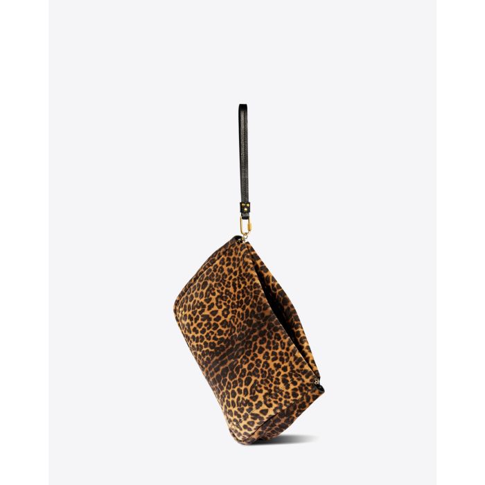Pochette clic clac XL soft léopard chamois Jérôme Dreyfuss. Bandoulière.