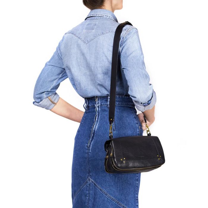 Jérôme Dreyfuss Bandoulière Simple – Cuir Vachette Noir Brass