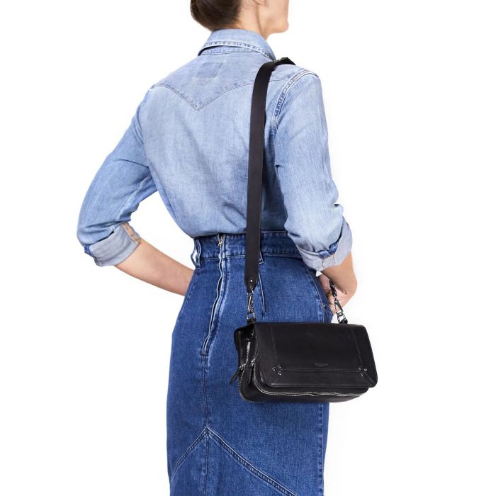 Jérôme Dreyfuss Bandoulière Simple – Cuir Vachette Noir Silver