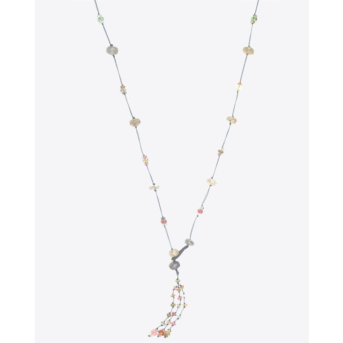 Sautoir Pampilles Holy labradorite tourmaline cordon Bleu Sharing bijoux. 
