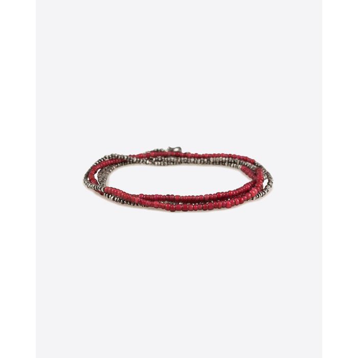 M.Cohen Bracelet Multi Tours Mini Perles Rouges et Argent  