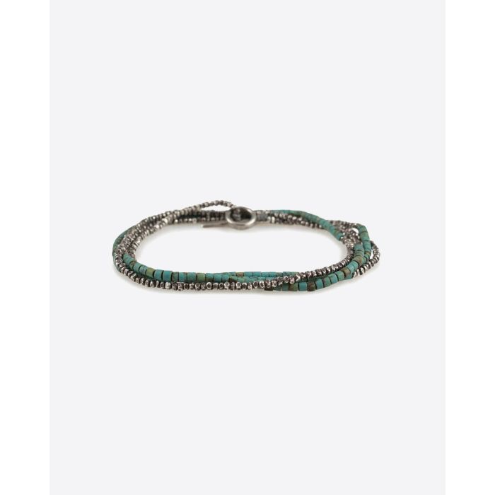 M.Cohen Bracelet Multi Tours Mini Perles Turquoise et Argent  