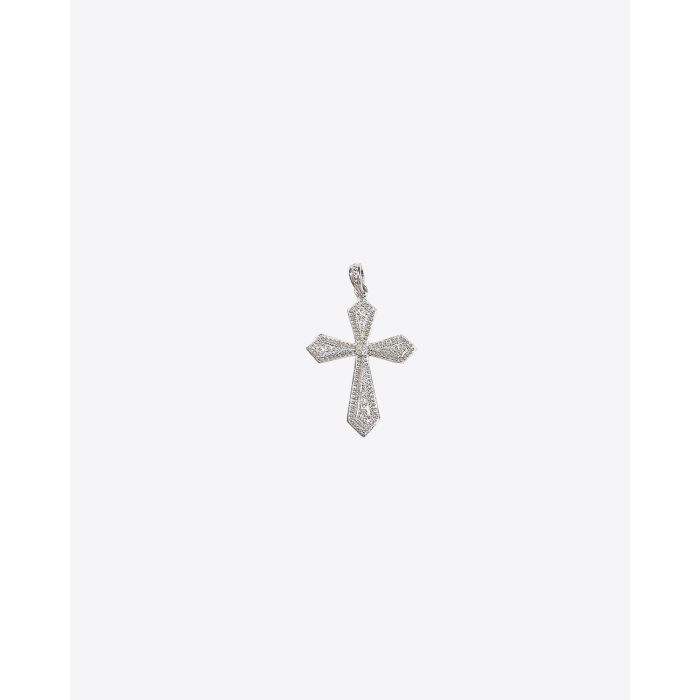 Pendentif croix Ray of light en argent et diamants De Jaegher. Face.
