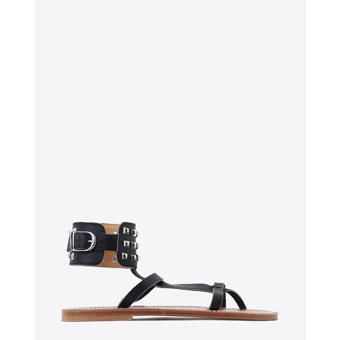 Sandales en cuir noir bracelet de cheville Forban Pul noir K.Jacques St Tropez. Profil.