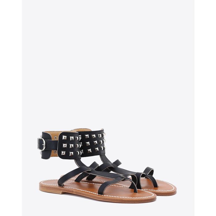 Sandales en cuir noir bracelet de cheville Forban Pul noir K.Jacques St Tropez. Face.