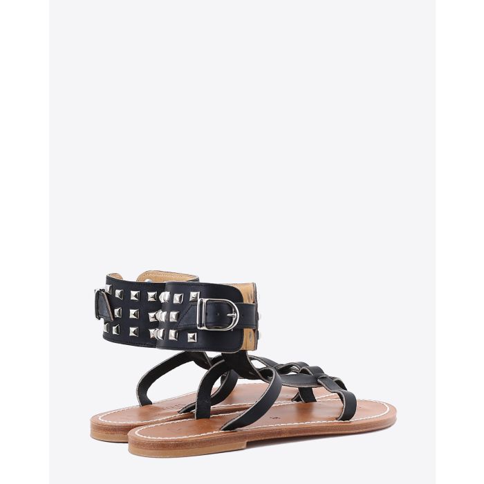 Sandales en cuir noir bracelet de cheville Forban Pul noir K.Jacques St Tropez. Arrière.