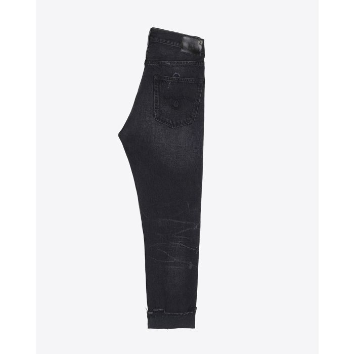 R13 Denim jean Crossover délavage Jake Black. Profil.