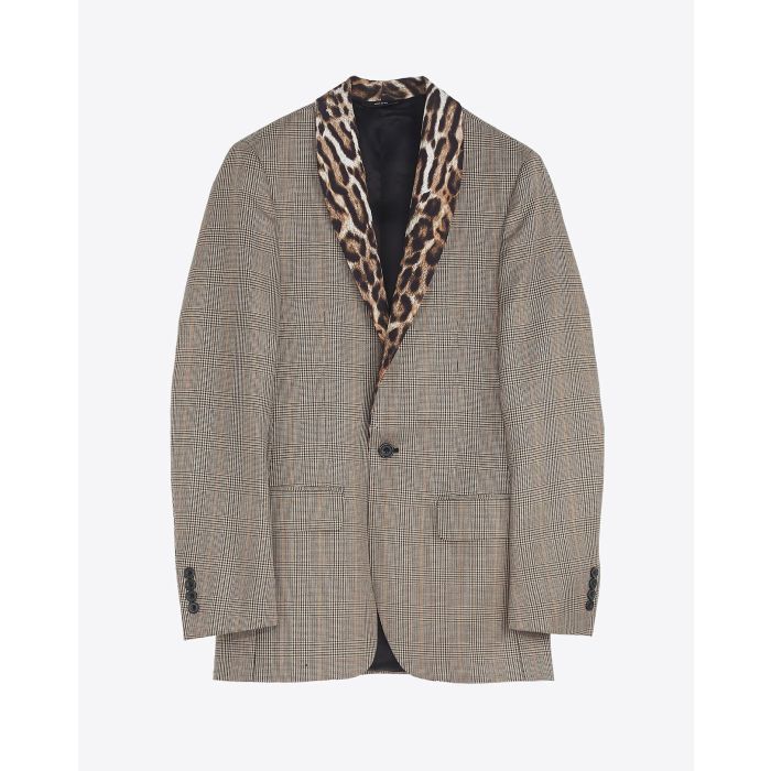 R13 Denim Pré-Collection Shawl Lapel Tuxedo - Brown Glenplaid WLeopard  