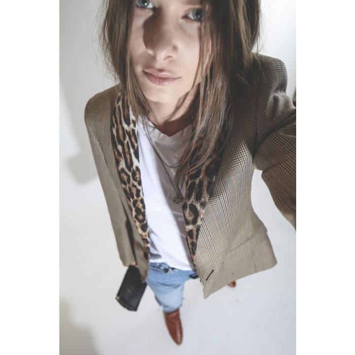 R13 Denim Pré-Collection Shawl Lapel Tuxedo - Brown Glenplaid WLeopard  
