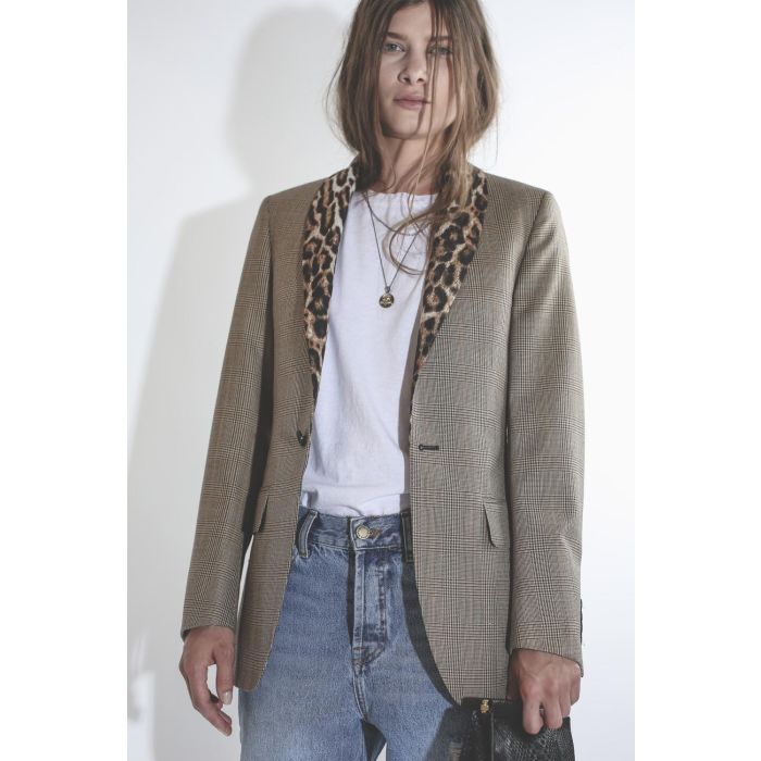 R13 Denim Pré-Collection Shawl Lapel Tuxedo - Brown Glenplaid WLeopard