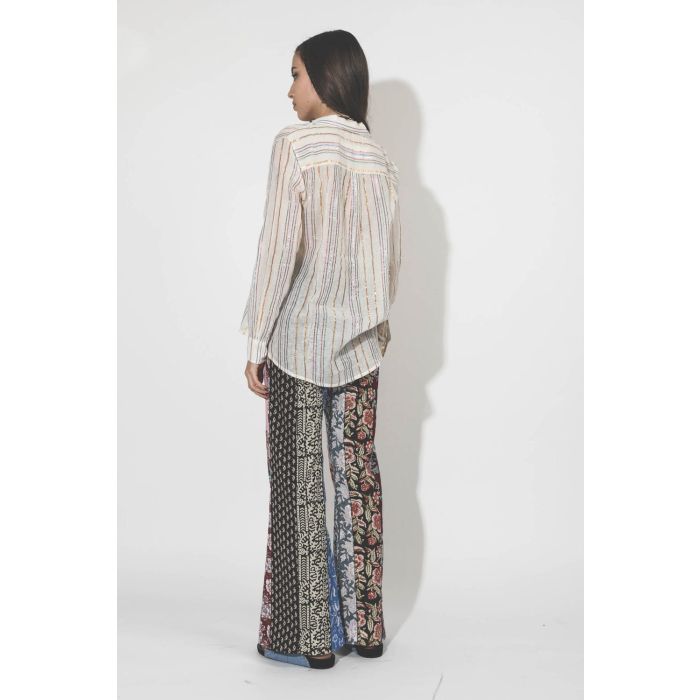 Chemise manches longues en voile de coton à rayures lurex Alix of bohemian. Porté dos.