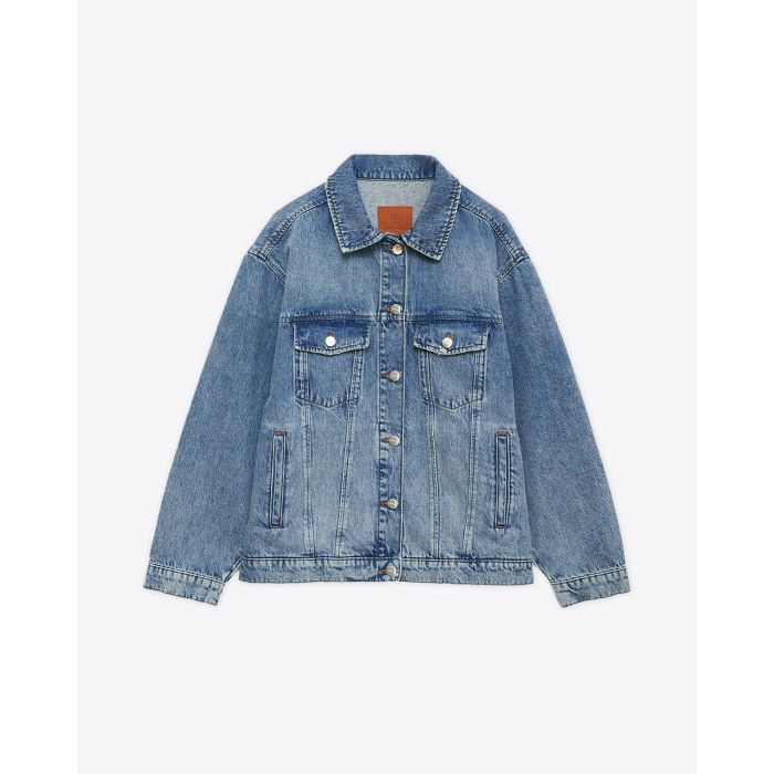Veste en jean Rory Anine Bing en denim bleu vintage. Vue face. 