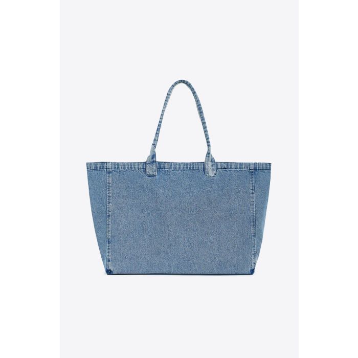 Cabas Leo Denim Tote Anine Bing en toile de coton bleu délavé. Vue de dos.