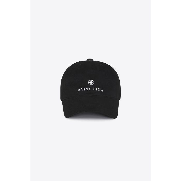 Casquette avec petit logo Jeremy Anine Bing en coton noir. Vue face. 