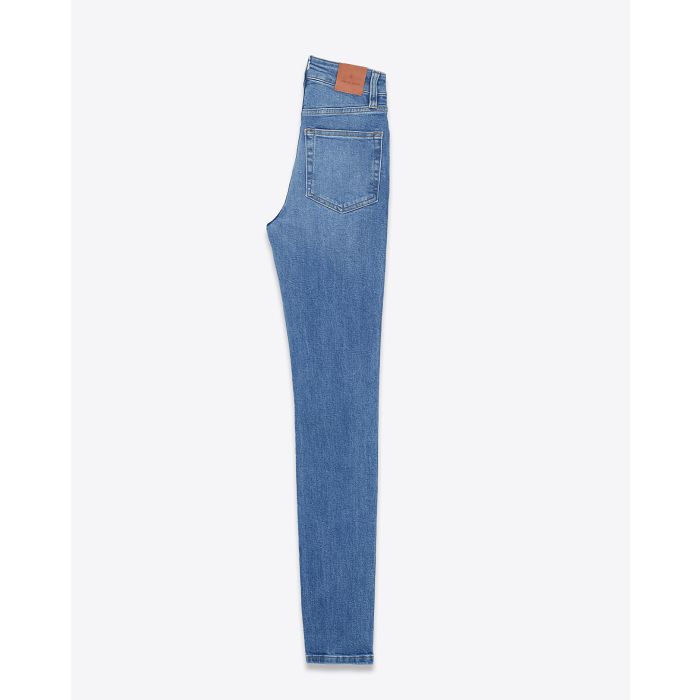 Jean Slim taille haute en denim bleu Beck Anine Bing. Profil