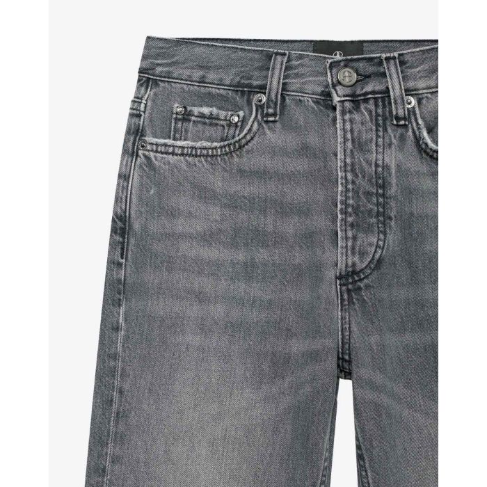 Jean Bruno Anine Bing en denim gris délavage Ash Grey. Détail de l'usure de la toile.