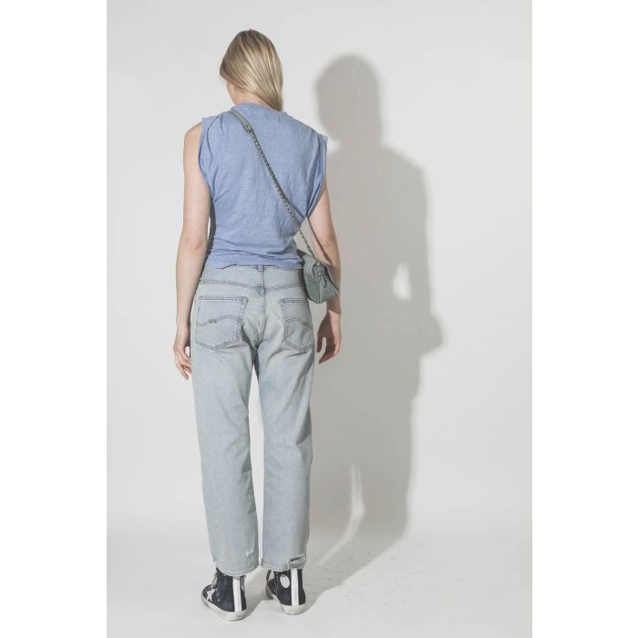 Jean patchwork rapiécé bleu ciel Lucy Bf Jink blue Denimist. Porté dos.
