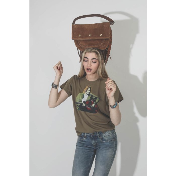 Sac bandoulière en cuir suédé à franges Jerry M Jérôme Dreyfuss Tabac. 