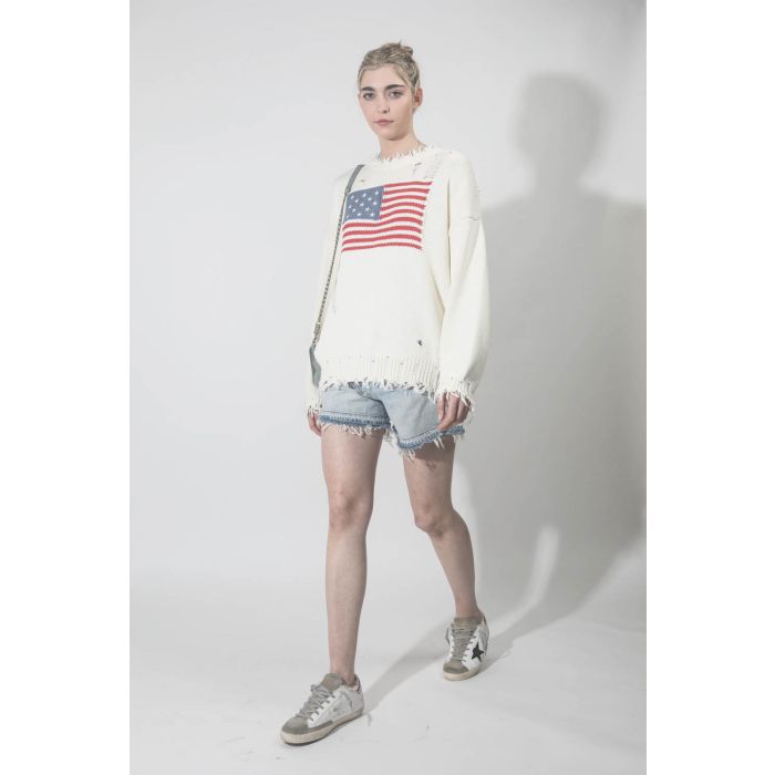 Short en jean Crossover bleu ciel R13 Denim. Porté profil.