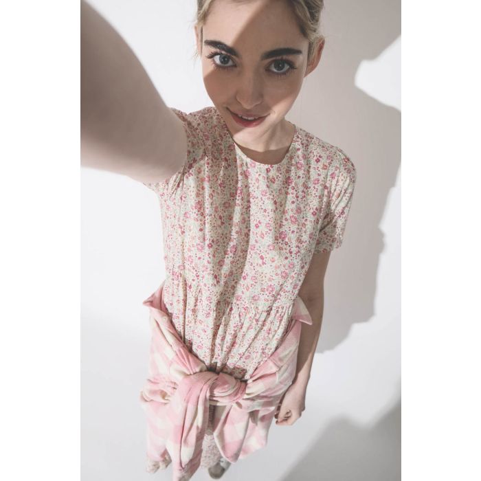 Chemise à carreaux rose Denimist. Gros plan.