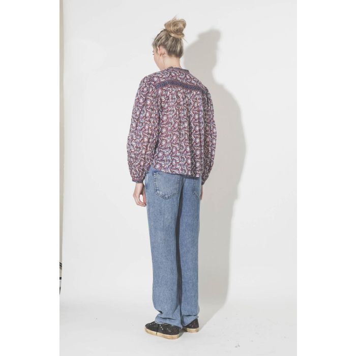 Chemise en voile de coton imprimé écru Salika Isabel Marant Etoile. Porté dos. 