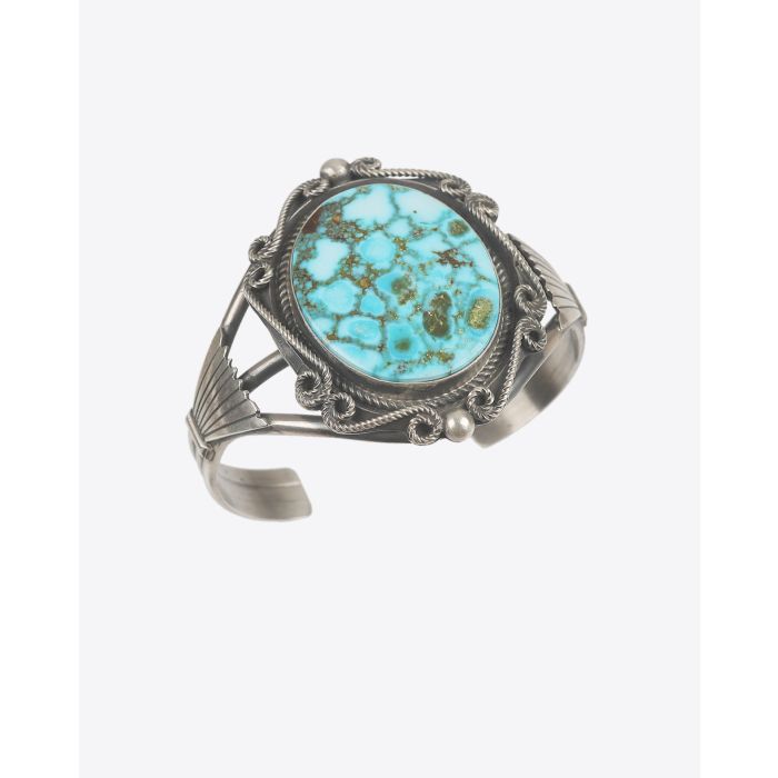 Bracelet manchette argent et turqoise Harpo Paris. 