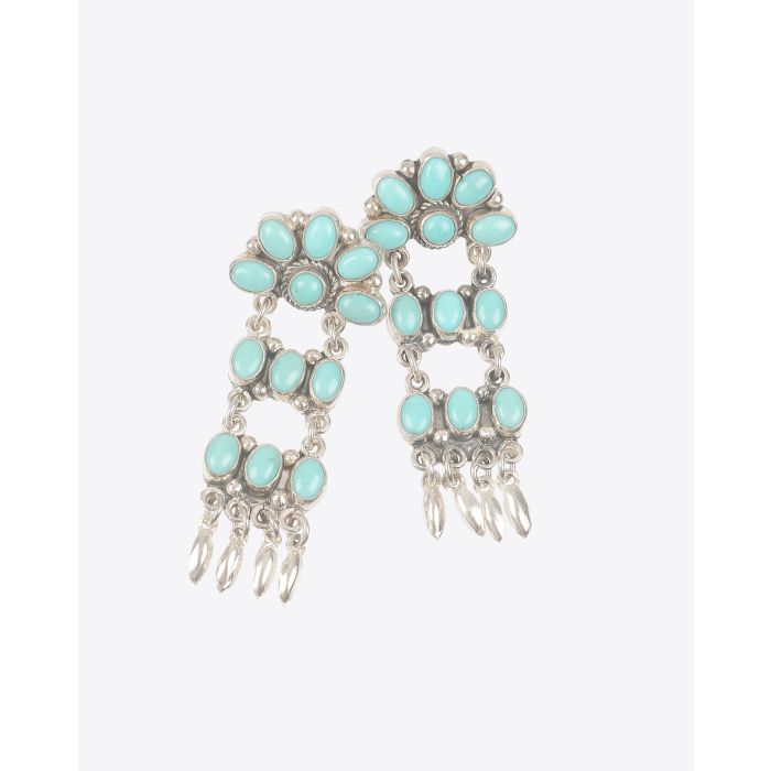 Boucles d'oreilles longues en argent et turquoise Harpo Paris. 