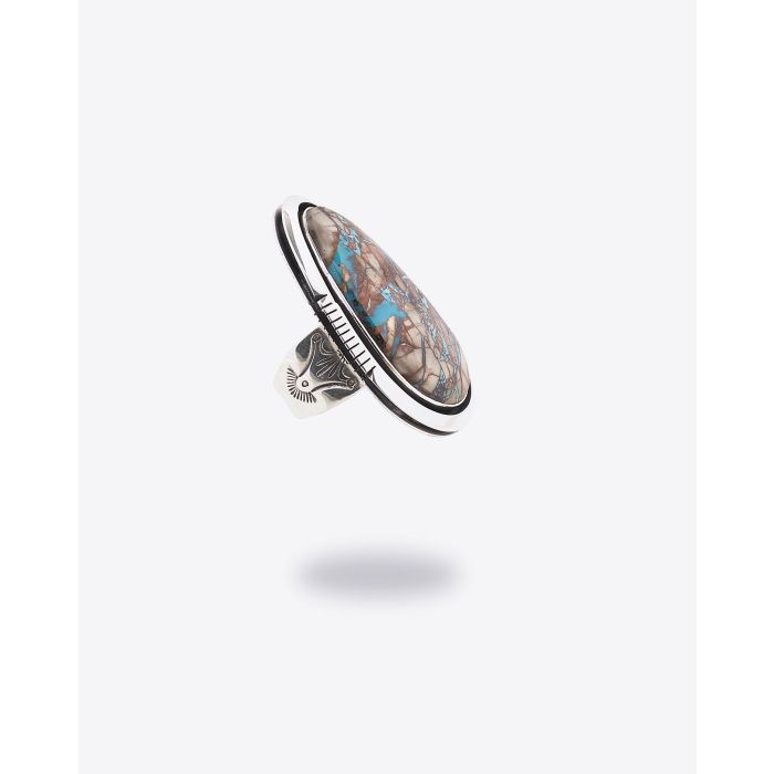 Bague Boulder Harpo avec pierre turquoise. Vue profil.