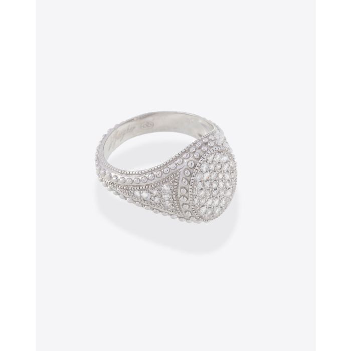 Bague chevalière Divinely en argent et diamants De Jaegher.